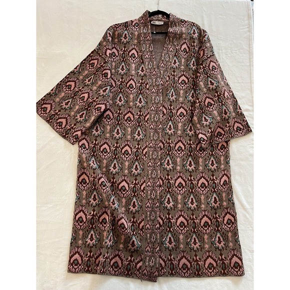 Zara Knit Kimono Coat Special Edition Jacquard Knit Size L Boho Sweater - Picture 13 of 14